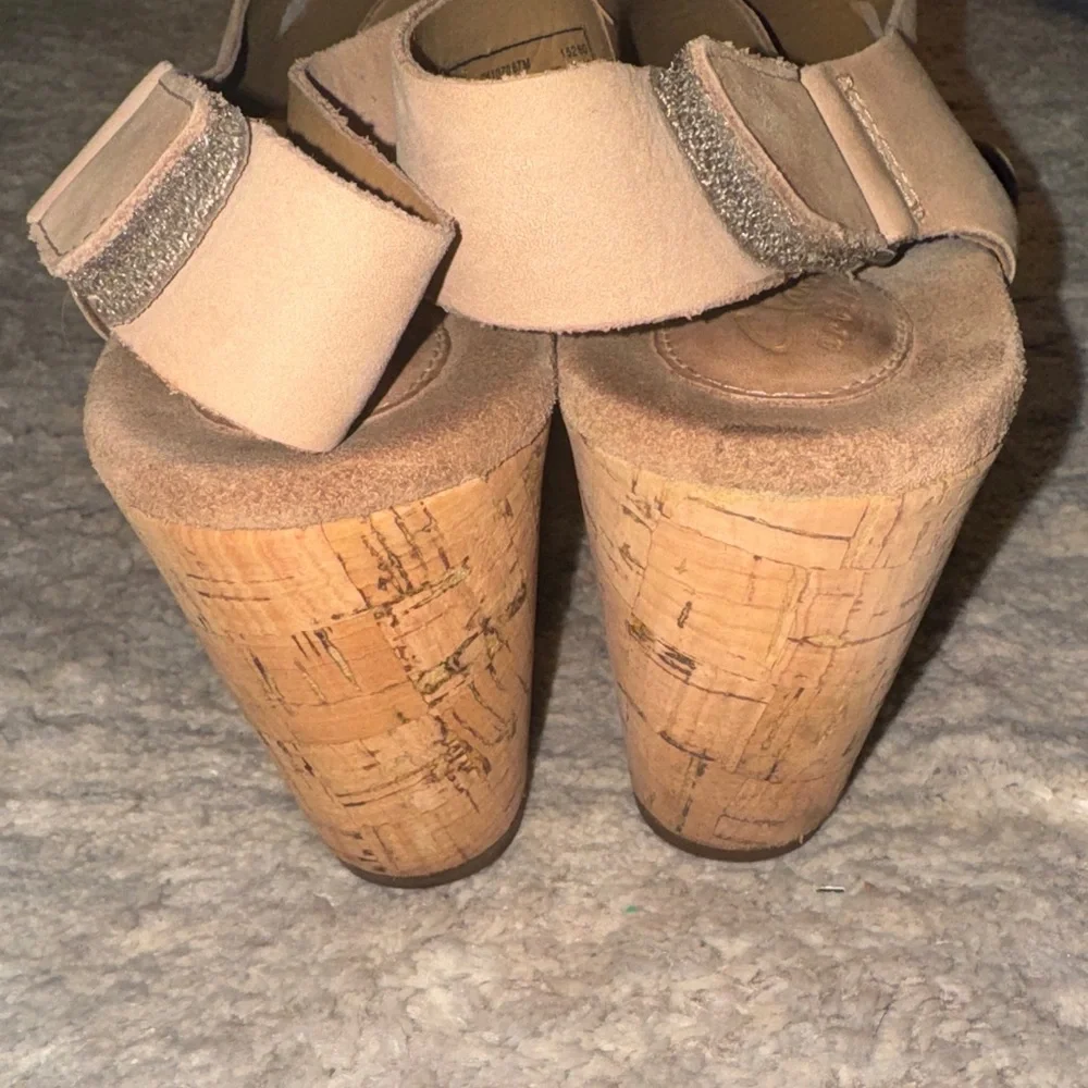 Clarks Beige Suede Cross-Strap Wedge Sandals